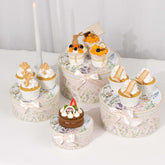 Set of 4 Cardstock Round Nesting Gift Boxes Blush Floral Design - Decorative Heavy Duty Stackable Keepsake Boxes With Lids for Presents Storage & Pedestal Stand 5",7",8",9"